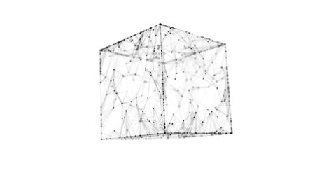 Abstract wireframe cube. Digital blockchain concept. Futuristic white background with dots and lines. 3D rendering.