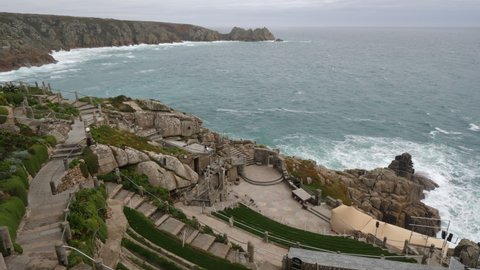 15th December, 2021, Cornwall, England. Footage of the Minach Theatre by the sea