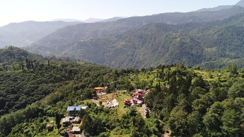 Yuksom village in the state of Sikkim in India seen from the sky