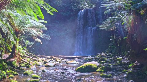 Spectacular waterfall hidden in jungle forest of Otway park in Australia