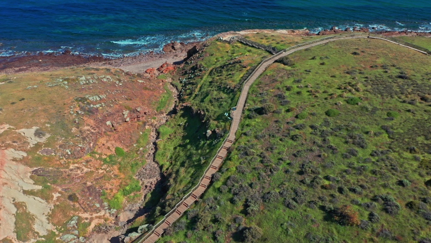 Boardwalk of Hallett Cove trail in Adelaide South Australia. Coastal hike