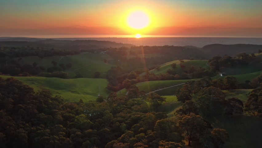 Adelaide South Australia sunset landscape. Rural hills aerial view Royalty-Free Stock Footage #1085700203