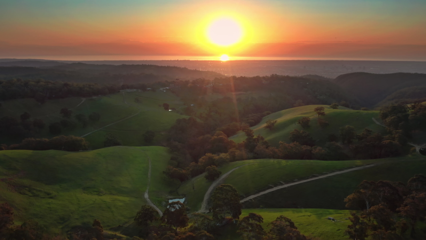Adelaide South Australia sunset landscape. Rural hills aerial view | Shutterstock HD Video #1085700203