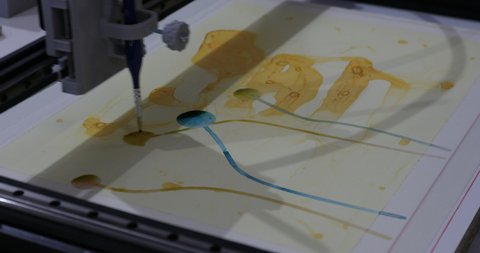 Electronic robot equipped with a brush, thanks to a particular algorithm is able to paint figures on paper by coloring them with watercolors. With this technology, the robot creates fantastic colors p
