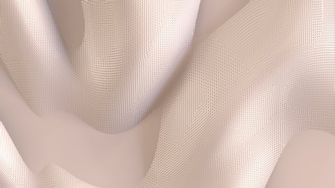 Cream wavy nude beige wire loop motion background organic 3d render abstract wave wireframe, macro elegant smooth white texture