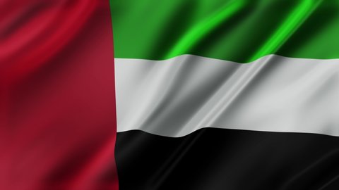 United Arab Emirates waving flag fabric texture of the flag and 3d animation background.