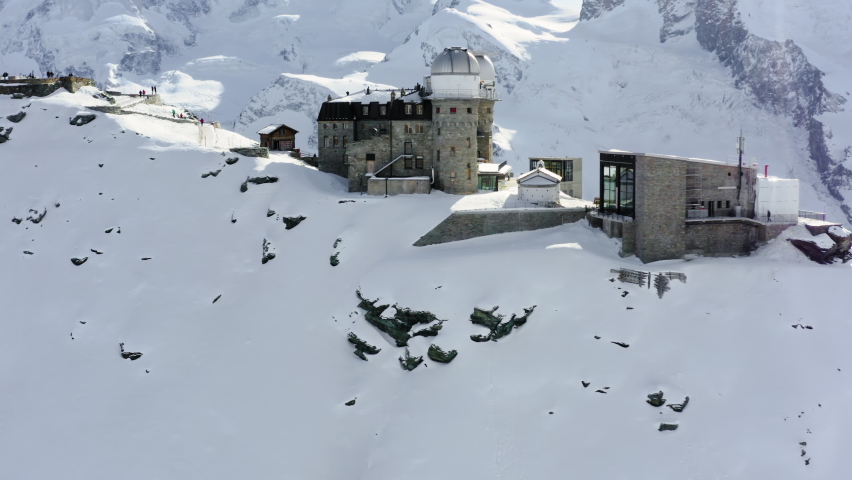 Aerial view of the Gornergrat mountain station in Switzerland.