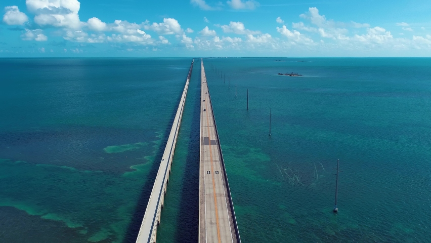 7 Mile Bridge Florida Keys United States. Bridge and Islands near Key West Florida Keys. Travel highway road. Coastal road. Royalty-Free Stock Footage #1085712146