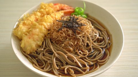 Japanese ramen noodles with shrimps tempura - Asian food style