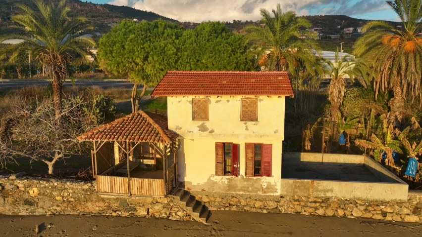 Old House On the Beach Aerial View 4 K