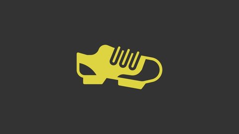 Yellow Triathlon cycling shoes icon isolated on grey background. Sport shoes, bicycle shoes. 4K Video motion graphic animation.