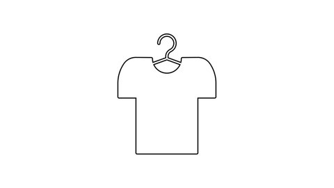 Black line T-shirt on hanger icon isolated on white background. 4K Video motion graphic animation.