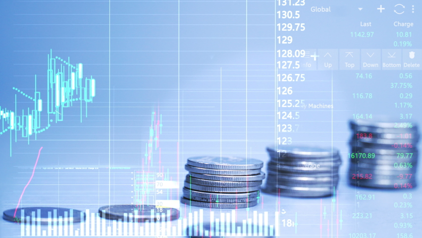 coins stack increase with business data hologram. business growth concept. Royalty-Free Stock Footage #1085727467