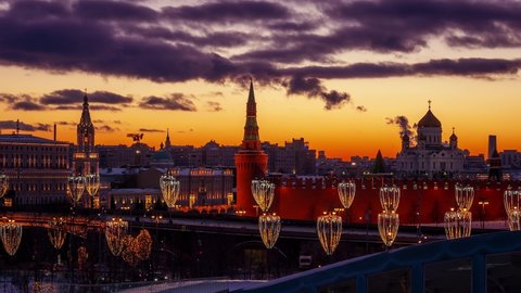 Amazing time lapse of Moscow and Kremlin. Beautiful clouds moving over city