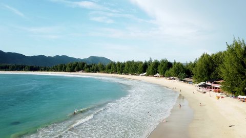 Aerial video view of Lampuuk beach, Aceh Besar, Aceh, Indonesia.