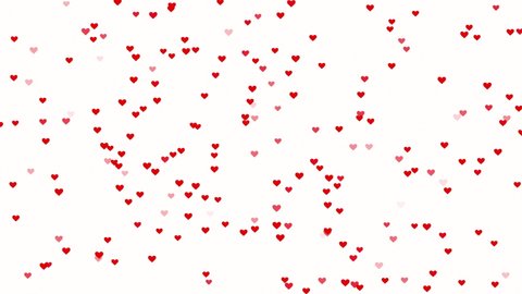 Red hearts flurry swirling upwards on a white background, abstract valentines animation