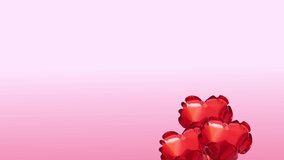 Valentines day concept background, flying heart shaped balloons with gift box and heart bokeh. 4k animation