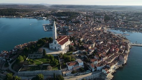 aerial view from Rovinj old town located in Istria, Croatia