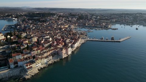 aerial view from Rovinj old town located in Istria, Croatia