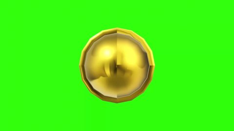 gold bullet on green screen . 4k video animation of spinning 3D  golden bullet.