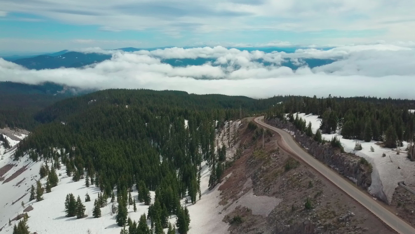 Road going up to Timberline Lodge, in the Summer. Sunny day on Mt. Hood, Oregon.