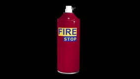 Fire Extinguisher spraying 3d animation in black background