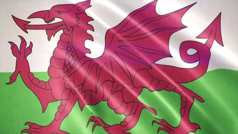 Realistic waving flag of Wales,  flag background animation