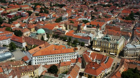 Aerial View Over City Centre Of Pecs In Hungary At Daytime - drone shot