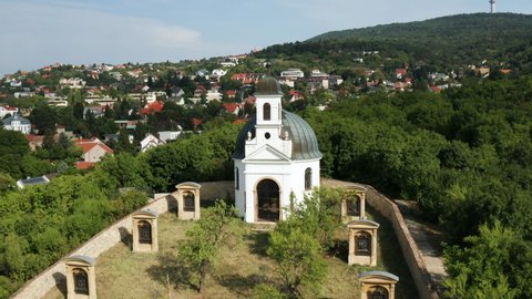 Kalvaria - Small Chapel In Pecs, Hungary - aerial drone shot
