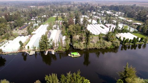aerial shot from Xochimilco lake