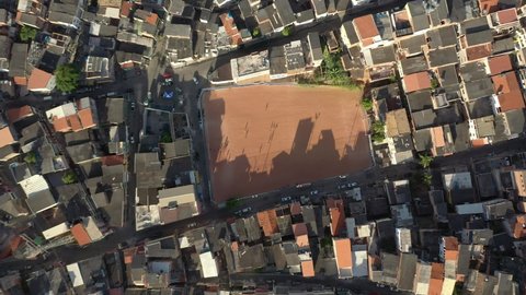 Aerial view of favela and community with soccer field Nordeste de amaralina Salvador Bahia