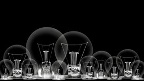 Light bulbs going from dark to light with Online Education, Internet, Webinar and Information fiber text on black background. High quality 4k video.