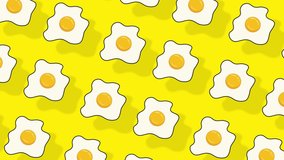 Funky Egg Pattern On Yellow background with shadows. Eggs Seamless with Realistic animation. Food Motion Abstract background