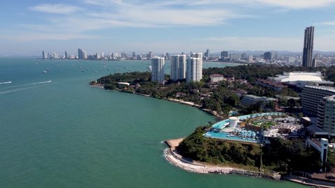 Thailand, Pattaya, beautiful aerial view of the seaside city south of Bangkok, famous for its nightlife