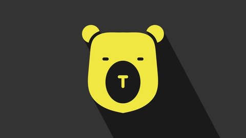 Yellow Bear head icon isolated on grey background. 4K Video motion graphic animation.