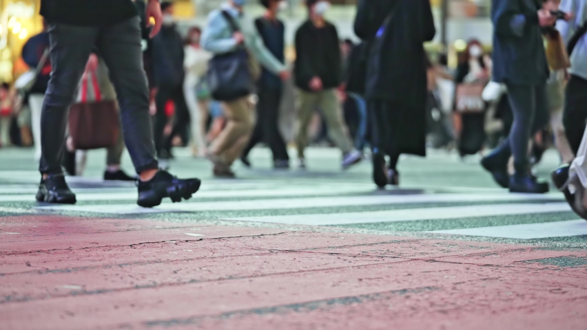 Many people crossing the pedestrian crossing. Big city concept. Pedestrian. Crowds of people. Royalty-Free Stock Footage #1085778530