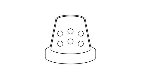 Black line Thimble for sewing icon isolated on white background. 4K Video motion graphic animation.