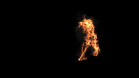 Abstract Fire dance. a man danceing in fire effect on black background rendered with alpha channel. Swing Dancing  Burning Motion graphic.4k animation ISO view.