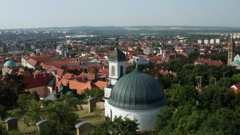 Aerial View Of Small Chapel Called Kalvaria In Pecs, Hungary - drone shot
