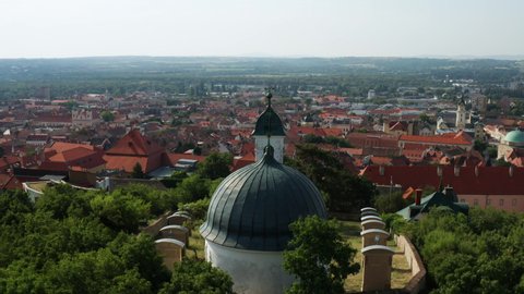 Chapel In Pecs, Hungary At Daytime - aerial drone shot