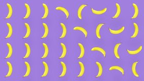 Colorful fruit pattern of fresh yellow bananas on purple background. Seamless pattern with banana. Realistic animation. 4K video motion - Powered by Shutterstock - Get 15% off with code: PIKWIZARD15