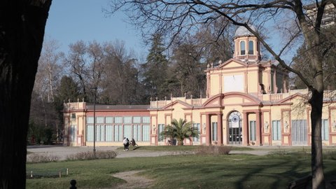 Modena, Italy - January 2022: Palazzina Ducale, inside the Estense public gardens, Modena, Italy