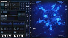 HUD Futuristic DNA Molecule Structure System Analysis Interface Digital Technology System Display. 3D Science Bacteria Wireframe Monitoring Screen Report Hologram Graphic 4K Motion. - Powered by Shutterstock - Get 15% off with code: PIKWIZARD15