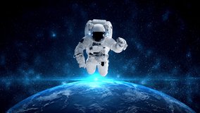 Astronaut spaceman do spacewalk while working for spaceflight mission at space station . Astronaut wear full spacesuit for operation . Elements of this image furnished by NASA space astronaut photos . - Powered by Shutterstock - Get 15% off with code: PIKWIZARD15
