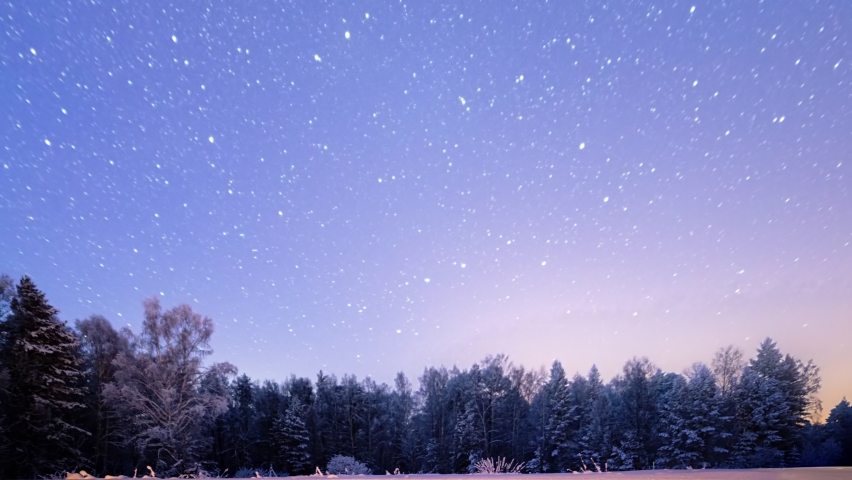 Starry sky revolves around the polar star. Leave traces in the form of lines. Winter, Russia, TimeLapse | Shutterstock HD Video #1085816609