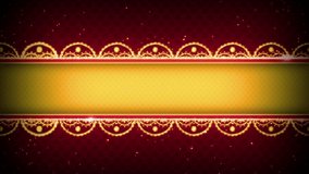 a yellow strip with sparkling ornates outside and blurred dots inside the background is red with blurred dots