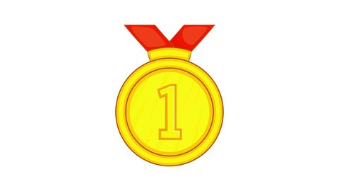 Gold medal for first place with red ribbon icon animation cartoon best object isolated on white background
