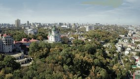 Aerial View Shot of St. Andrew's Church Kyiv, Ukraine. Constructed between 1747 and 1754
