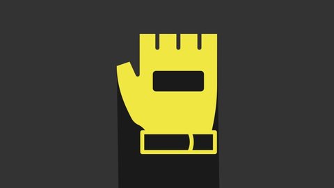 Yellow Gloves icon isolated on grey background. Extreme sport. Sport equipment. 4K Video motion graphic animation.