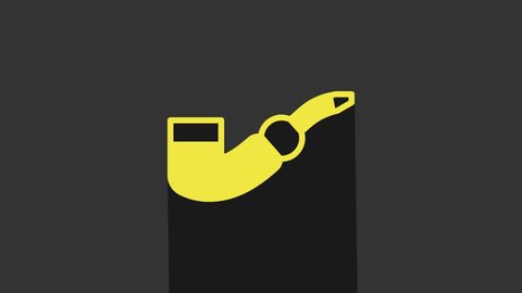 Yellow Smoking pipe icon isolated on grey background. Tobacco pipe. 4K Video motion graphic animation.